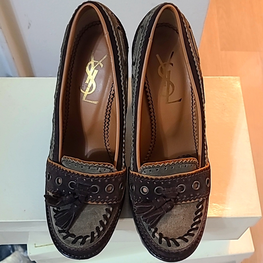 YSL suede platform heeled moccasin Brown & Khaki 37,5 (7)
